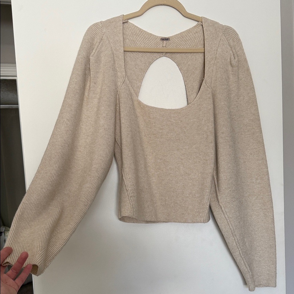Free People Cream Knit Cut-Out Blouse
